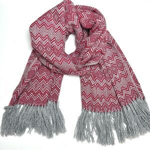 T’icani Peru Large Alpaca Gray Red Scarf Shawl Wrap